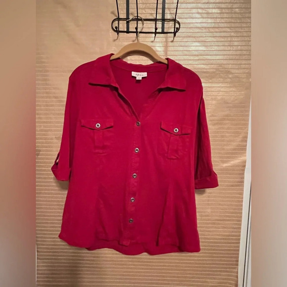 STYLE & CO~ RED~ 100% COTTON BLOUSE~ LG - Picture 2 of 6